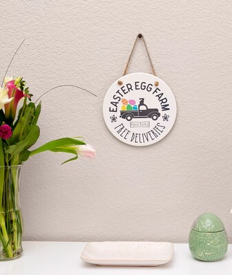 Easter Decorations for Indoor Use, Farmhouse Wall Decor, Small Round Ceramic Sign - image5